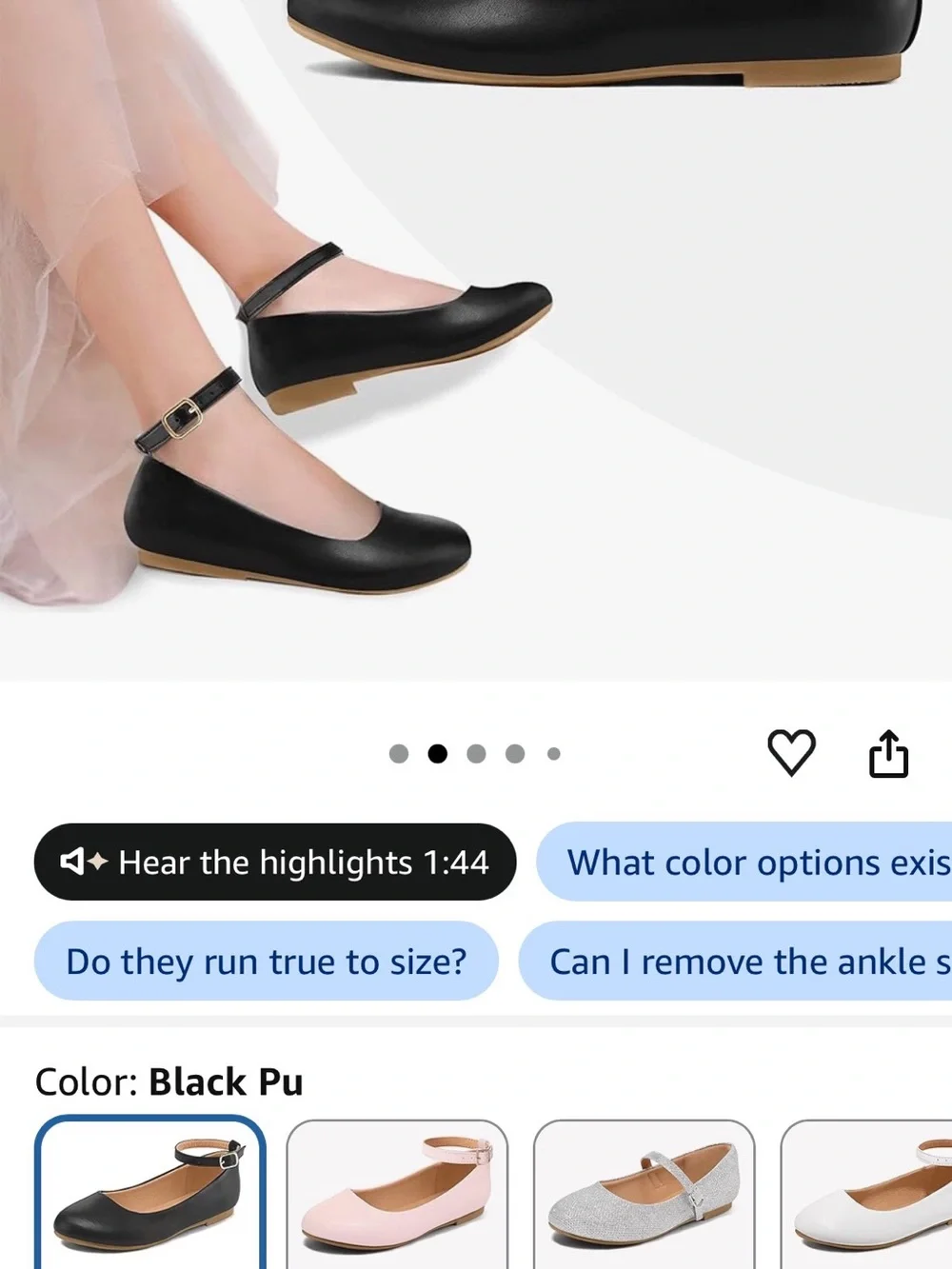 Amazon Kids Black Ballet Flats with Brown Insole girls size 2